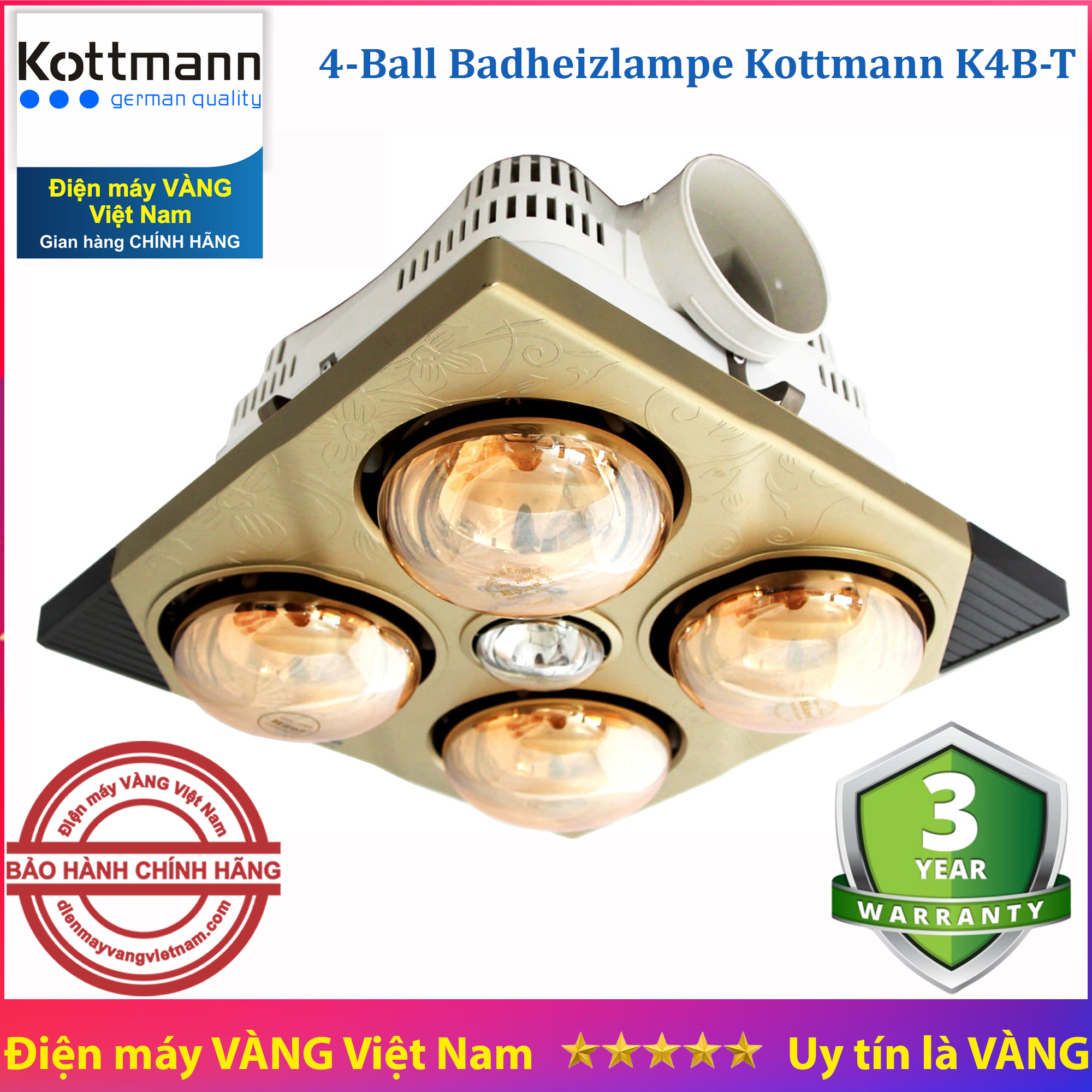 Đèn sưởi nhà tắm 4 bóng âm trần Kottmann K4B-T