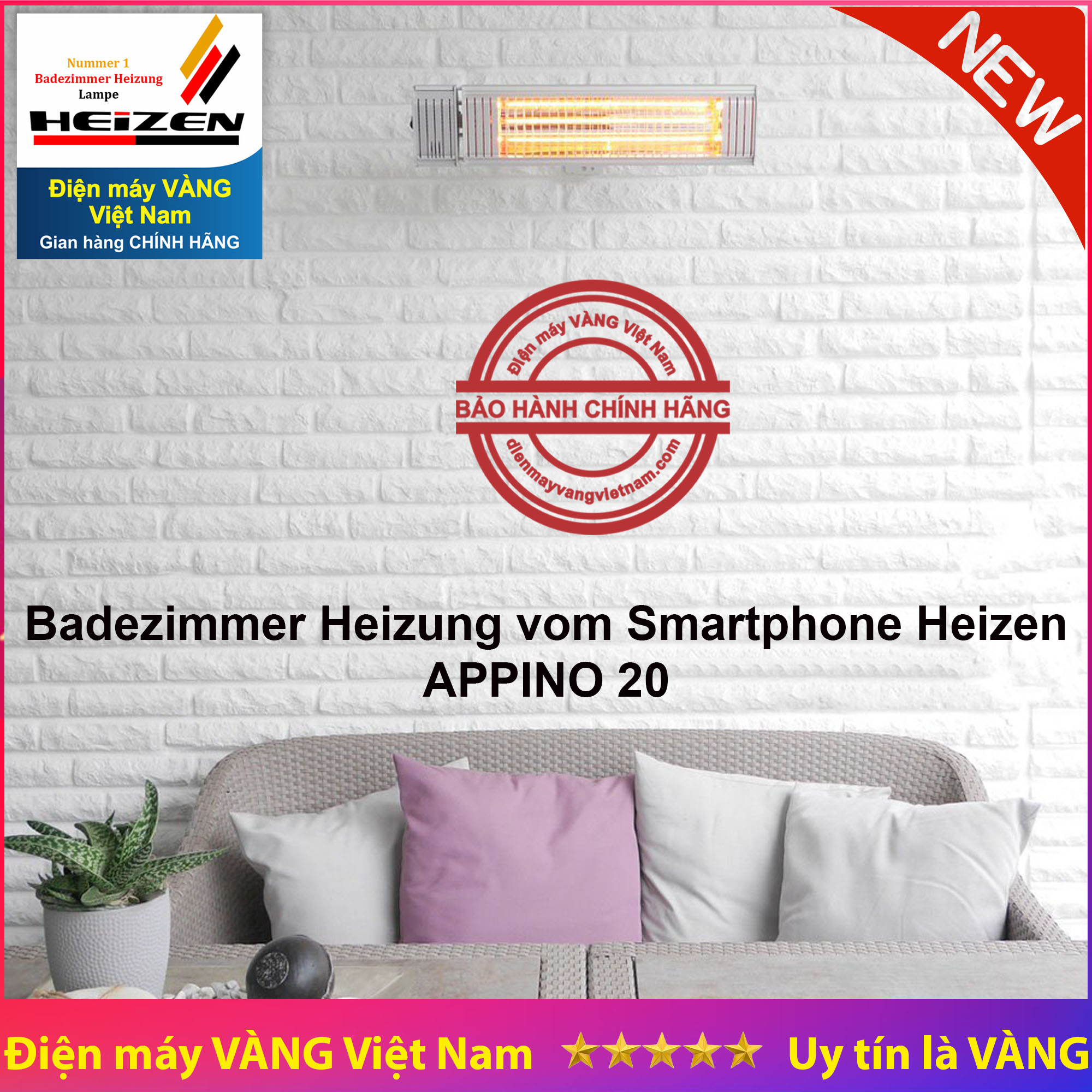 Đèn sưởi nhà tắm cao cấp điều khiển bằng Smartphone Heizen APPINO20