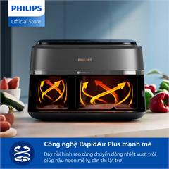 Nồi chiên không dầu hai ngăn hai giỏ chiên Dual Basket Philips NA352/00 NA352 Tổng dung tích 9L - Hàng phân phối chính hãng